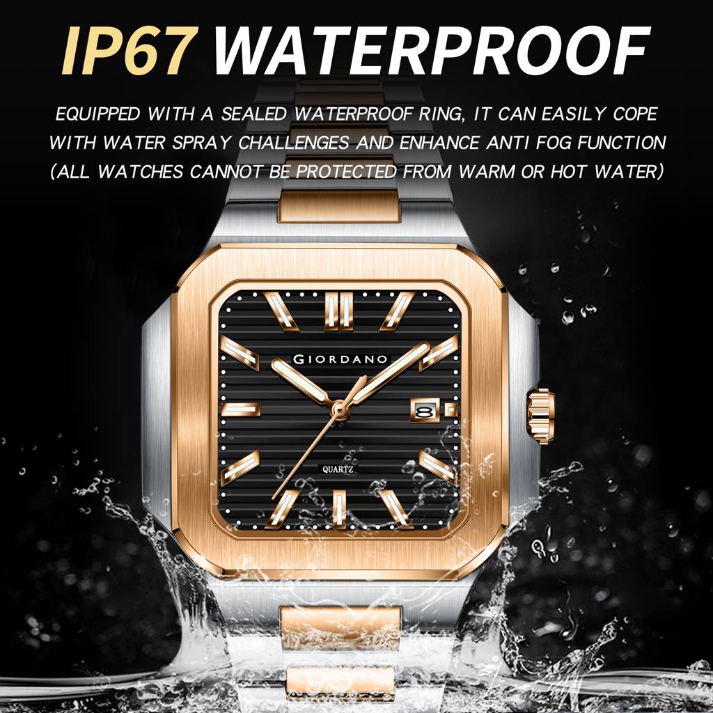 Giordano Square Formal Watch For Men Â Textured Dial,Day & Date Display And Stylish Stainless Steel Strap : GZ-50174-11