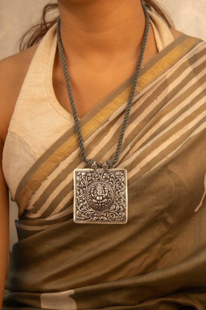 925 Sterling Silver Tattva Chitai Ganesha Dori Necklace : SN30089