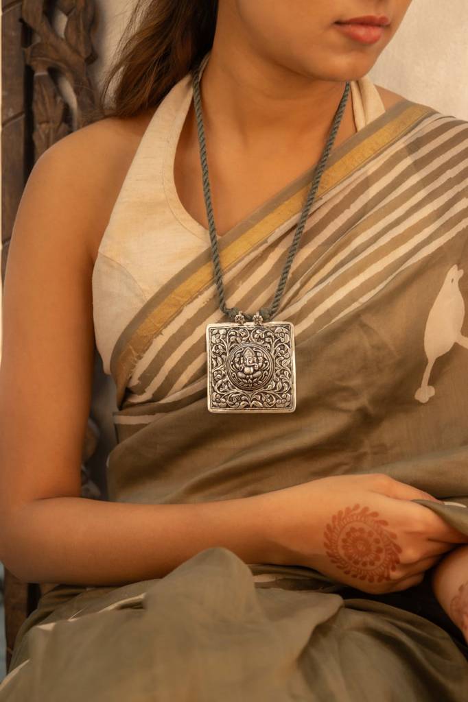 925 Sterling Silver Tattva Chitai Ganesha Dori Necklace : SN30089