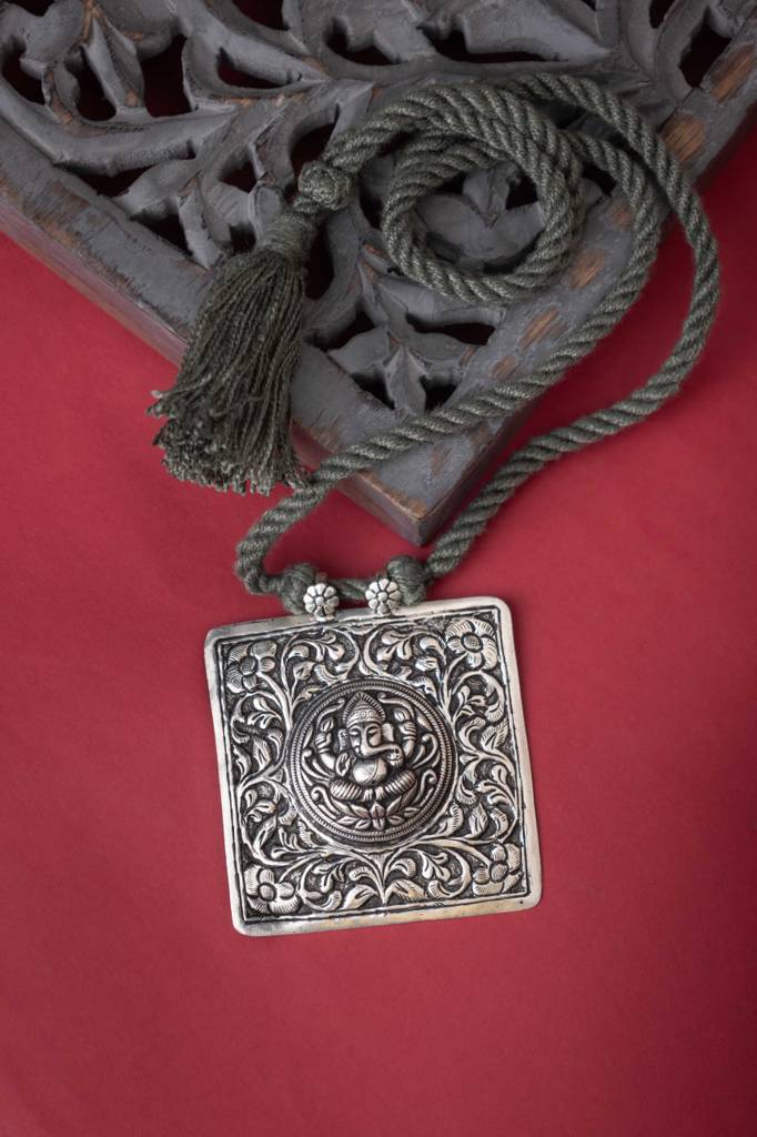 925 Sterling Silver Tattva Chitai Ganesha Dori Necklace : SN30089