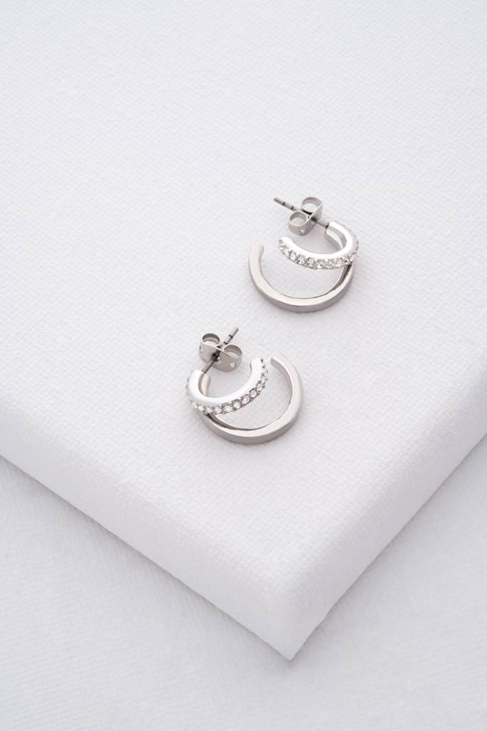 Helias: Crystal Double Hoop Crystal Earring : TBJ3458-01-02