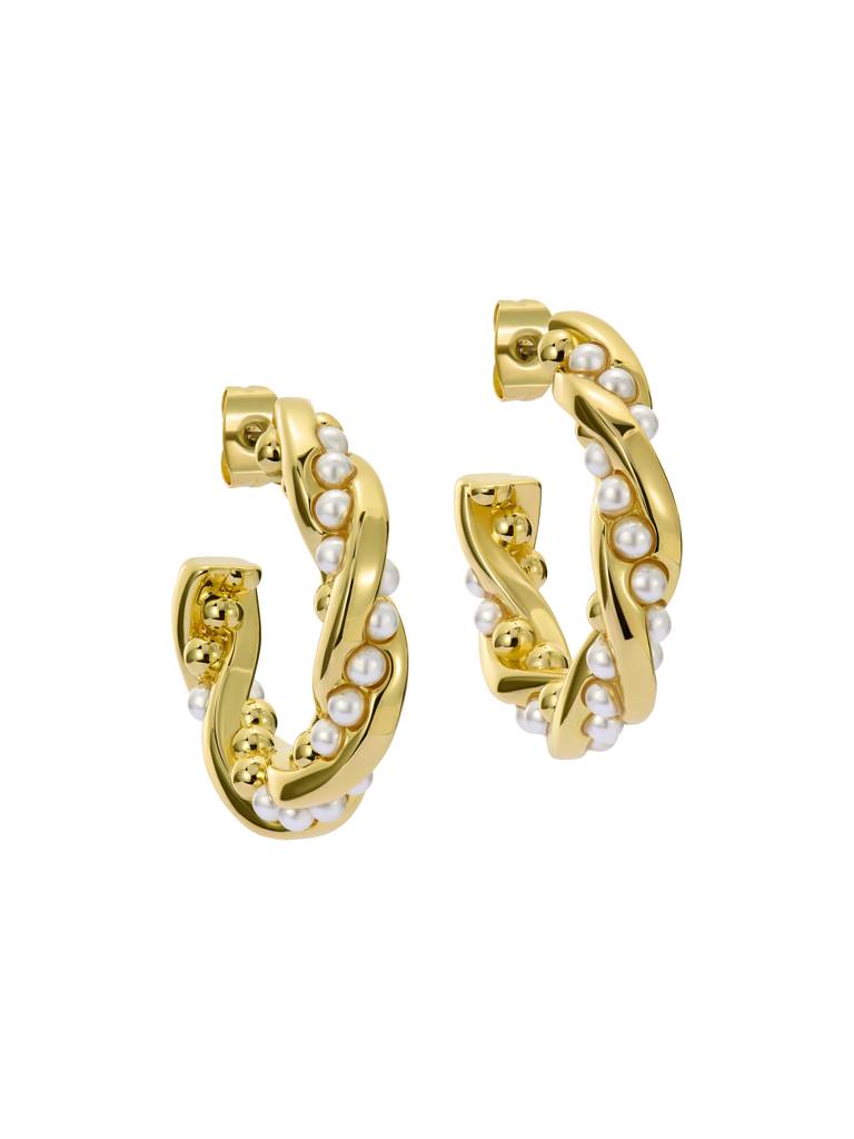 Tiyaa: Twisted Pearl Hoop Earrings : TBJ3953-02-28