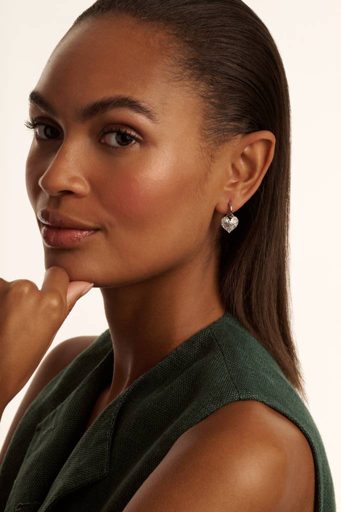Cherise: Crystal Cluster Heart Huggie Drop Earrings : TBJ3980-01-02