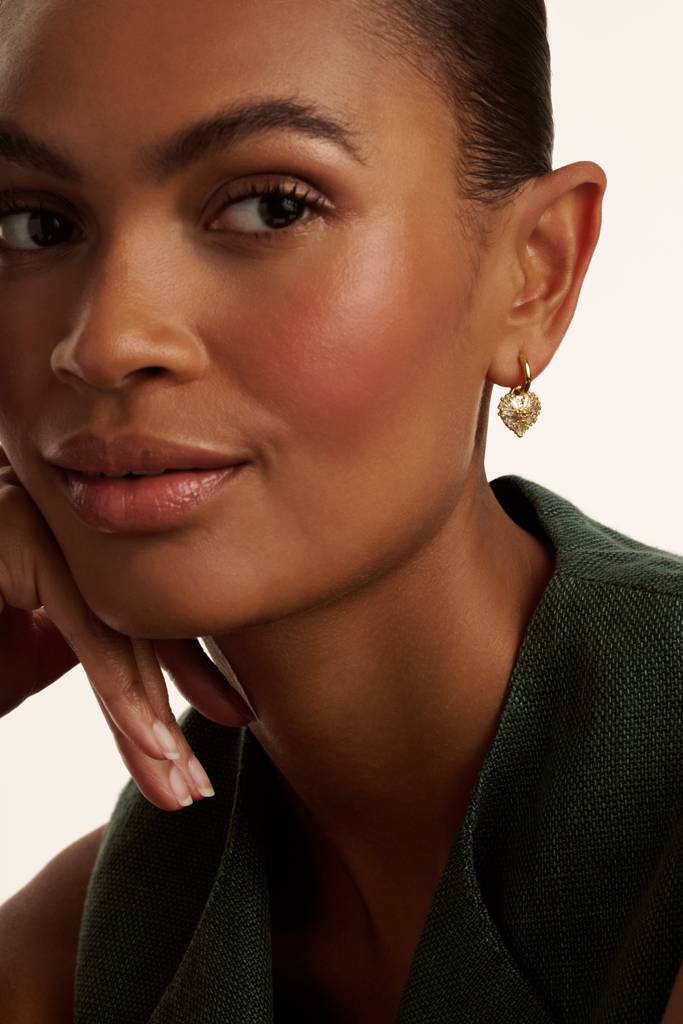 Cherise: Crystal Cluster Heart Huggie Drop Earrings : TBJ3980-02-02