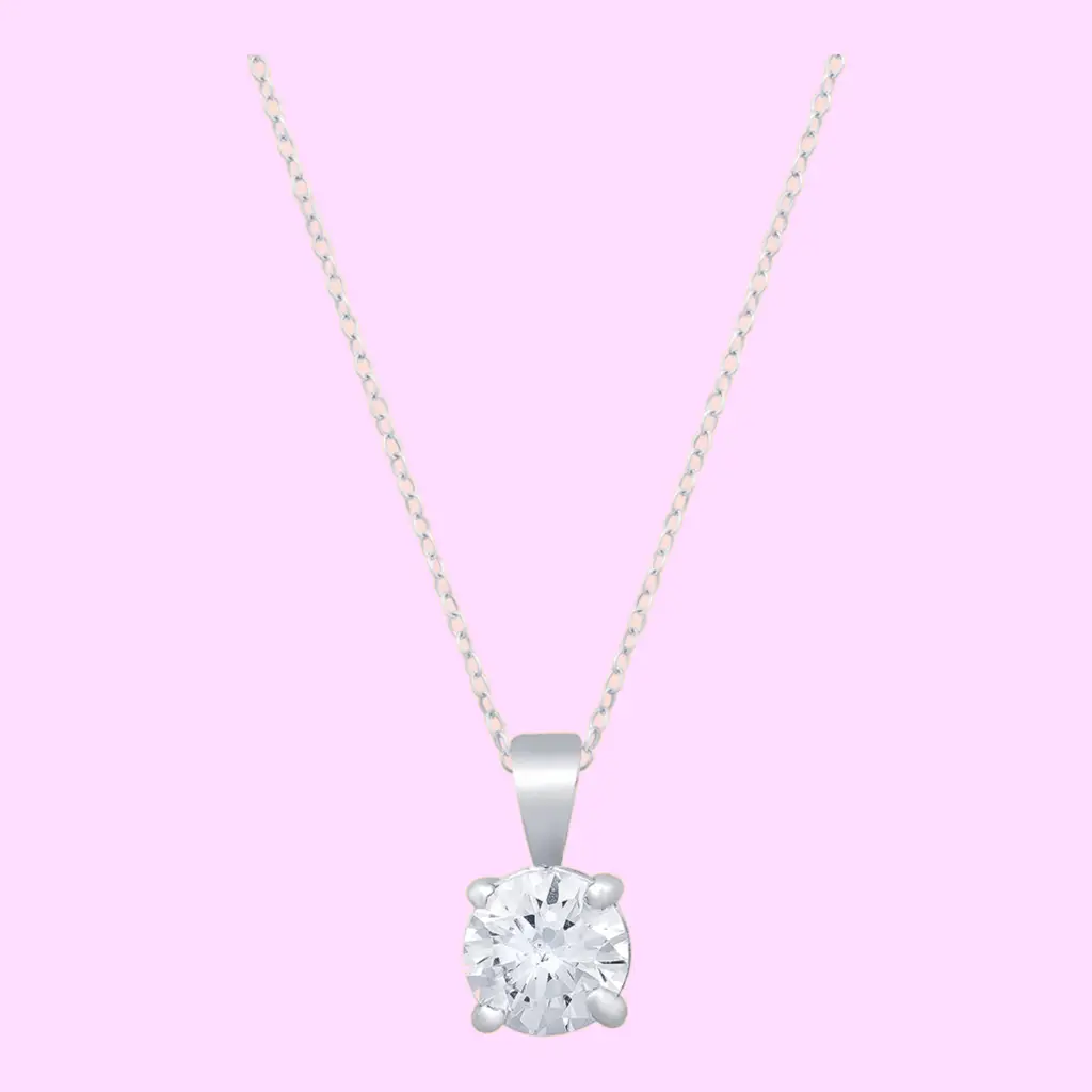 Silver Halo Cubic Zirconia Round Solitaire Pendant : ZLP-1020