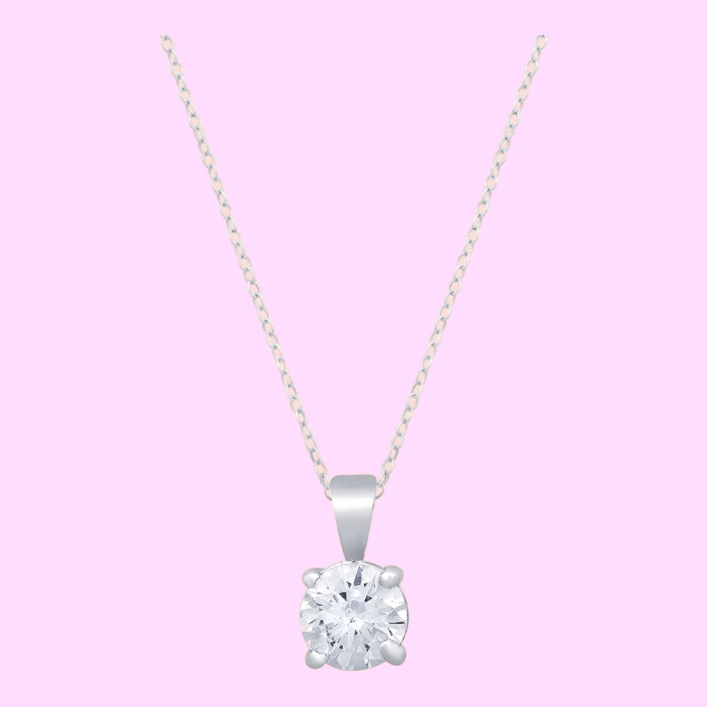 Silver Halo Cubic Zirconia Round Solitaire Pendant : ZLP-1020