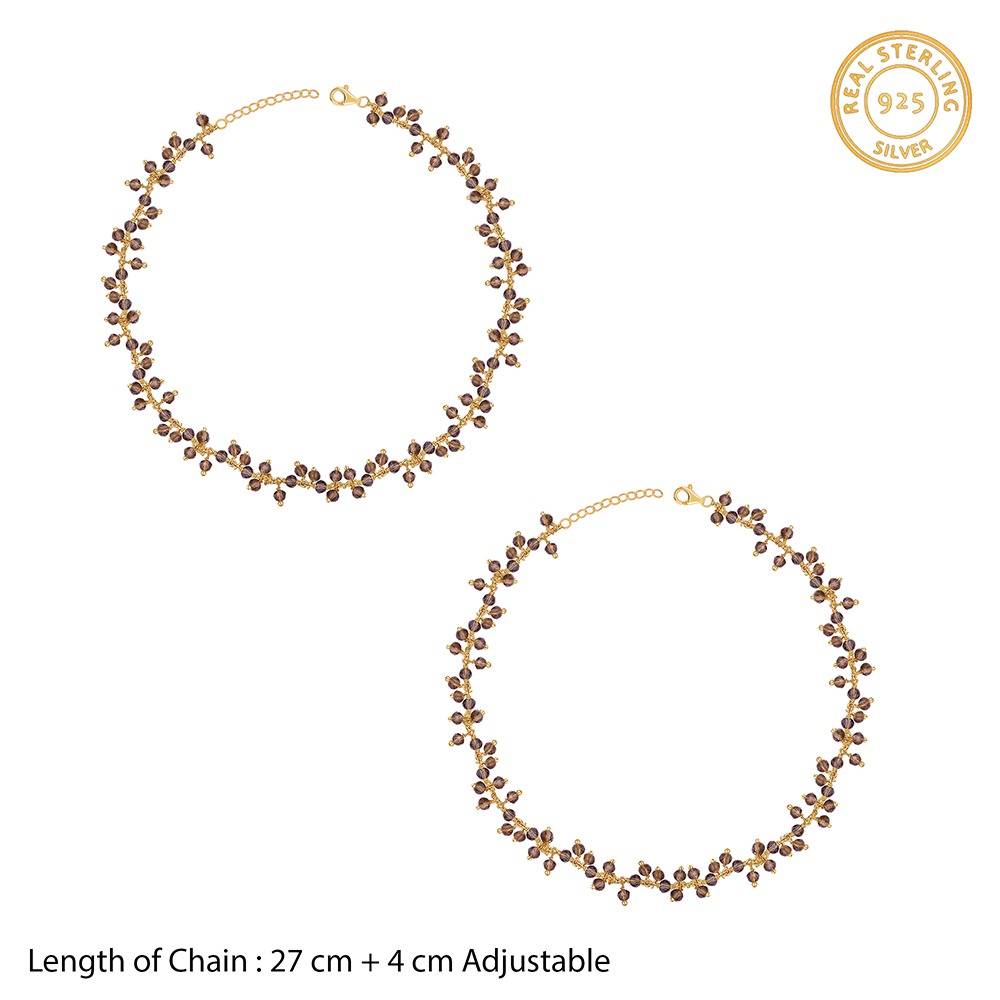 925 Silver Golden Smoky Quartz Anklet ,Single | Gifts For Women And Girls | With Certificate Of Authenticity And 925  : TLA036