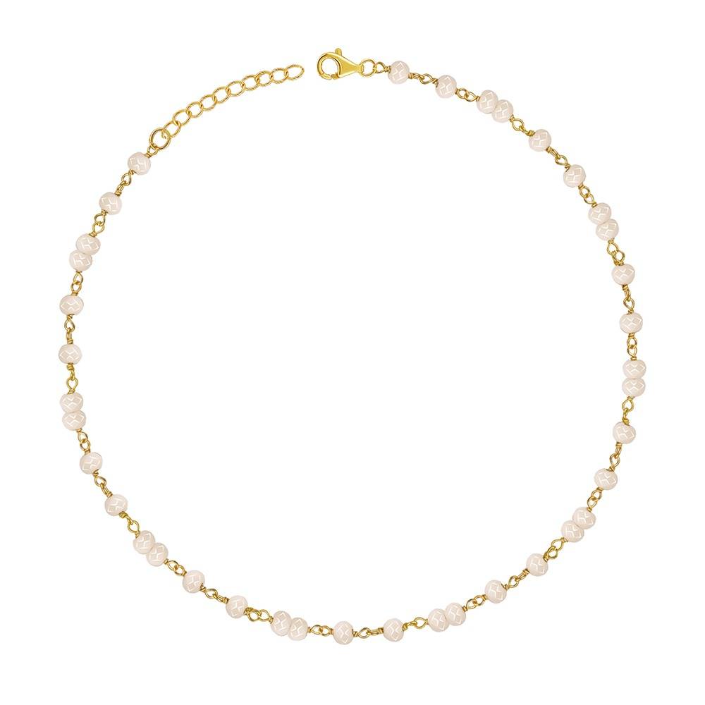 925 Silver Golden Blush Quartz Bead Anklet ,Single | Gifts For Women And Girls | With Certificate Of Authenticity And : TLA039