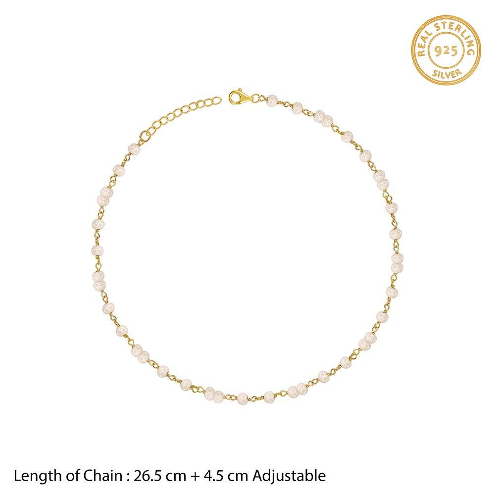 925 Silver Golden Blush Quartz Bead Anklet ,Single | Gifts For Women And Girls | With Certificate Of Authenticity And : TLA039