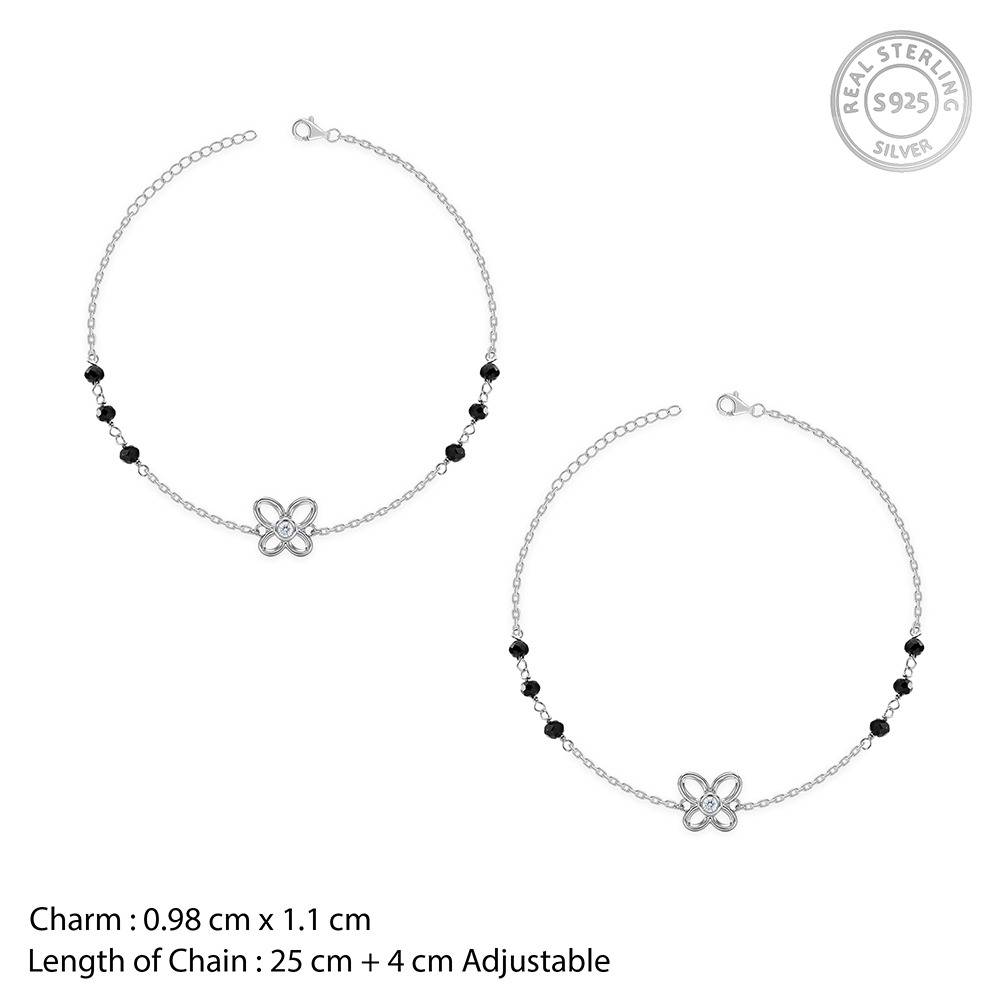 Giva 925 Silver Bead Jasmine Anklet | Gifts For Women And Girls | With Certificate Of Authenticity And 925 Stamp | 6  : TLA047