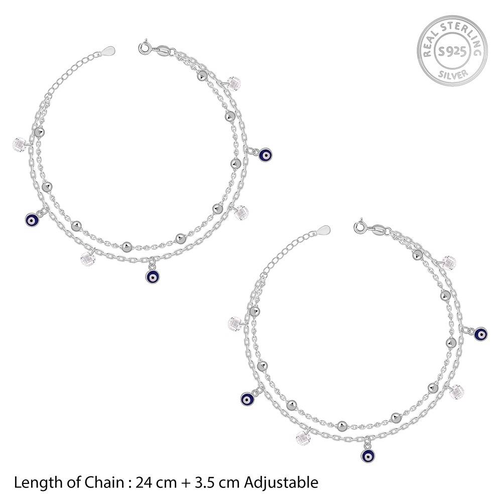 925 Silver Divine Nazar Layered Anklet | Gifts For Women And Girls | With Certificate Of Authenticity And 925 Stamp | : TLA067
