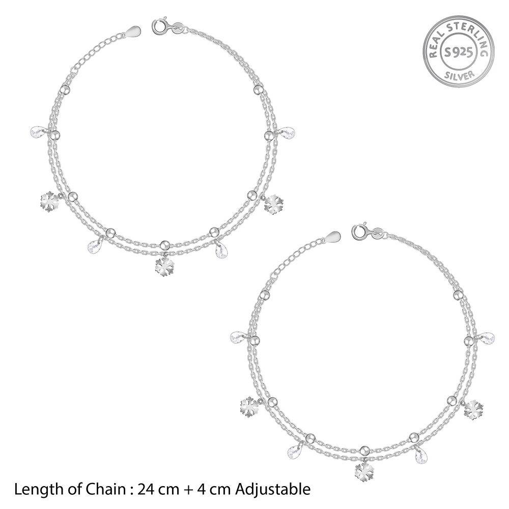 925 Silver Divine Floral Layered Anklet | Gifts For Women And Girls | With Certificate Of Authenticity And 925 Stamp  : TLA069