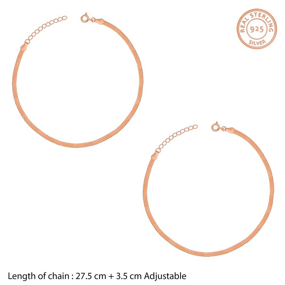 925 Silver Rose Gold Sarpika Shine Anklet,Single| Gifts For Women And Girls | With Certificate Of Authenticity And 92 : TLA072