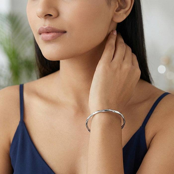925 Silver Twisted Solid Bangle|Gifts For Women And Girls | With Certificate Of Authenticity And 925 Stamp | 6 Mont : TLBR0205