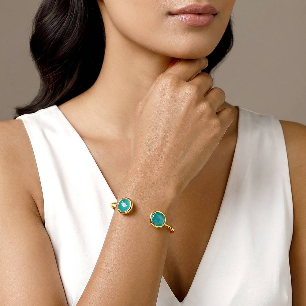 Giva 925 Silver Golden Blue Onyx Cuff Bracelet|Gifts For Women And Girls | With Certificate Of Authenticity And 925 : TLBR0226