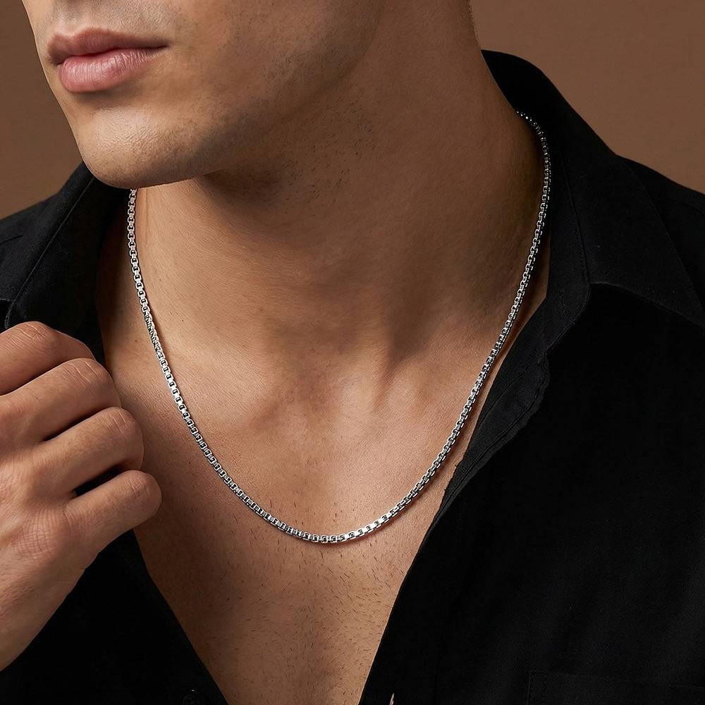 925 Oxidised Silver Octagonal Box Chain For Him|Chains For Men & Boys|With Certificate Of Authenticity And 925 Stamp : TLCH066