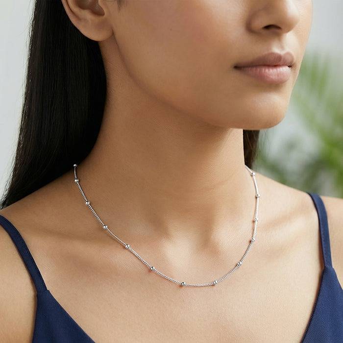 925 Silver Sleek Ball Station Chain|Chains To Gift Women & Girls | With Certificate Of Authenticity And 925 Stamp |  : TLCH077