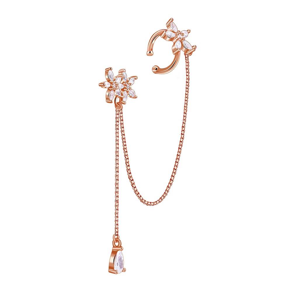 925 Silver Rose Gold Bloom Ear Cuff Threader|Drops To Gift Women & Girls | With Certificate Of Authenticity And 925  : TLER020