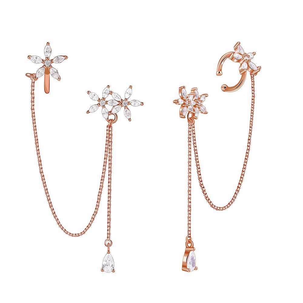 925 Silver Rose Gold Bloom Ear Cuff Threader|Drops To Gift Women & Girls | With Certificate Of Authenticity And 925  : TLER020