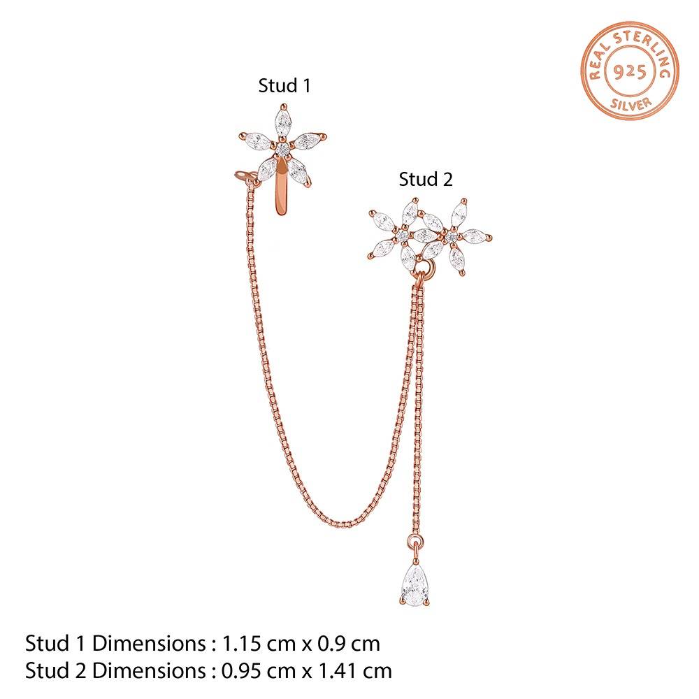 925 Silver Rose Gold Bloom Ear Cuff Threader|Drops To Gift Women & Girls | With Certificate Of Authenticity And 925  : TLER020