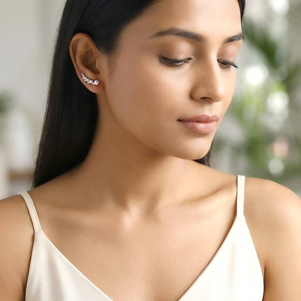 925 Silver Pearl Ascend Climber Earrings|Drops To Gift Women & Girls | With Certificate Of Authenticity And 925 Stam : TLER021