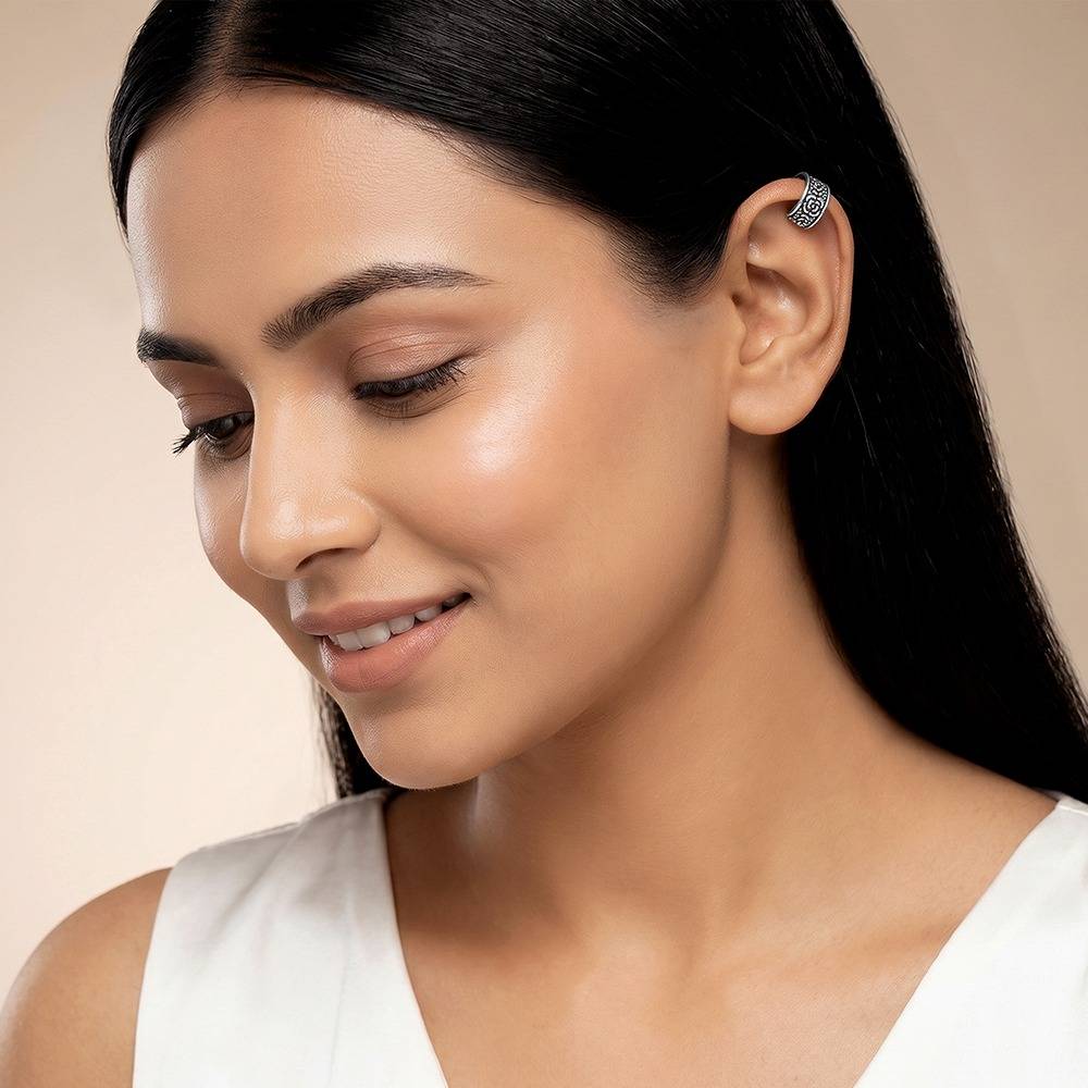 Giva 925 Silver Oxidised Textured Leaf Cuff Earrings|Drops To Gift Women & Girls | With Certificate Of Authenticity : TLER0264