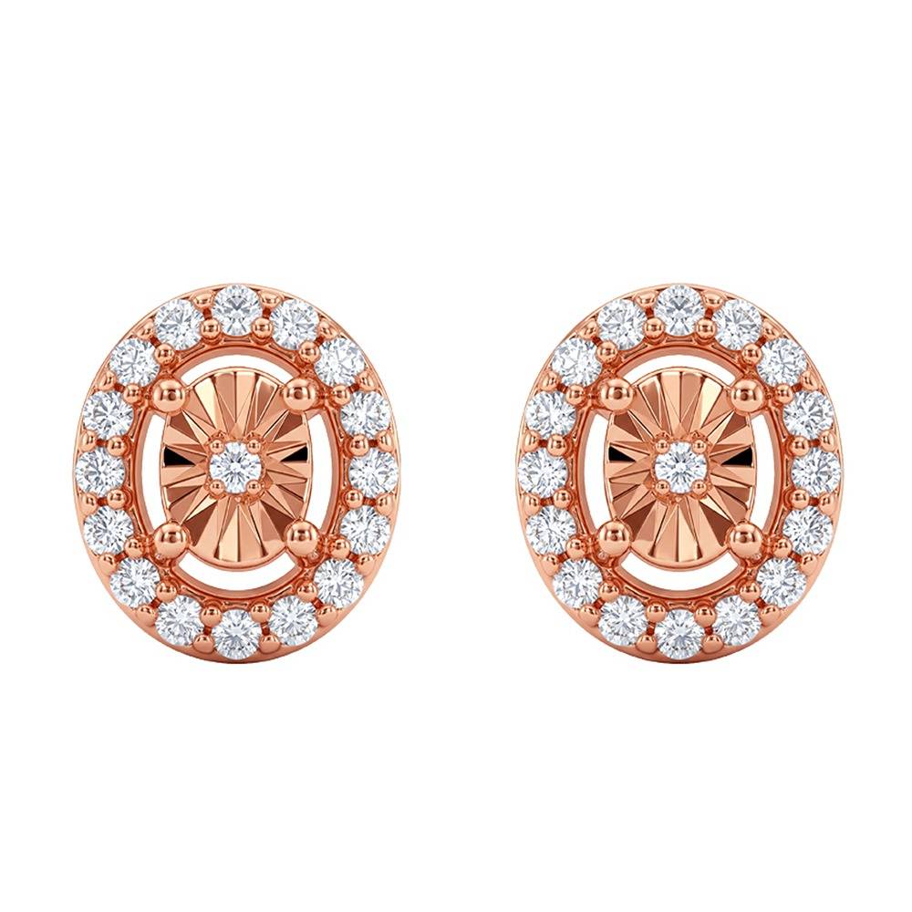 925 Silver Rose Gold Oval Halo Stone Stud Earrings|Dangler To Gift Women & Girls | With Certificate Of Authenticity : TLER0346