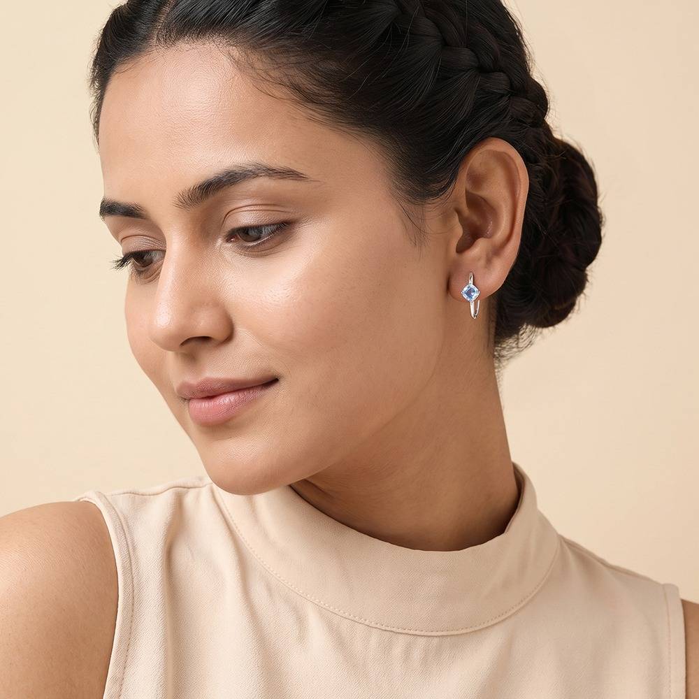 925 Silver Sky Blue Hoop Earrings|Drops To Gift Women & Girls | With Certificate Of Authenticity And 925 Stamp | 6  : TLER0359