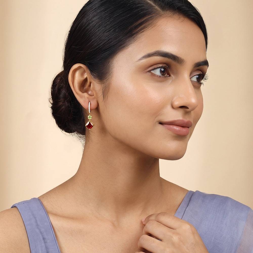 925 Silver Golden Crimson Prism Drop Earrings|Dangler To Gift Women & Girls | With Certificate Of Authenticity And  : TLER0360