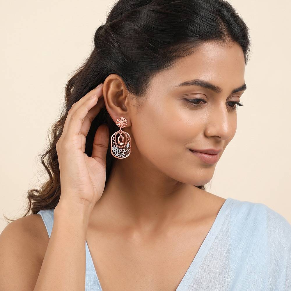 925 Silver Dual Tone Bloom & Frame Earrings|Drops To Gift Women & Girls | With Certificate Of Authenticity And 925  : TLER0371