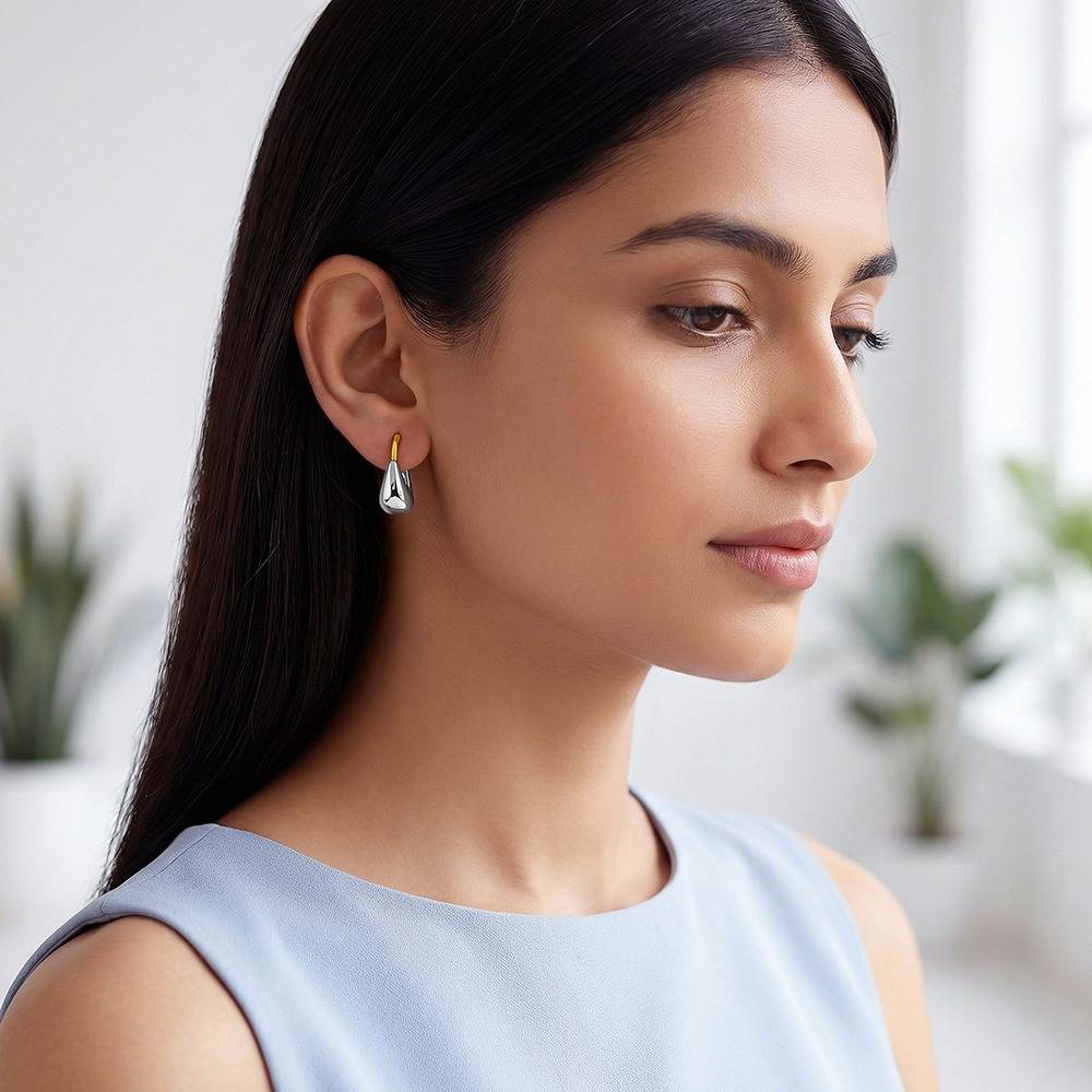 925 Silver Dual Tone Uniquely Yours Hoop Earrings : TLER066