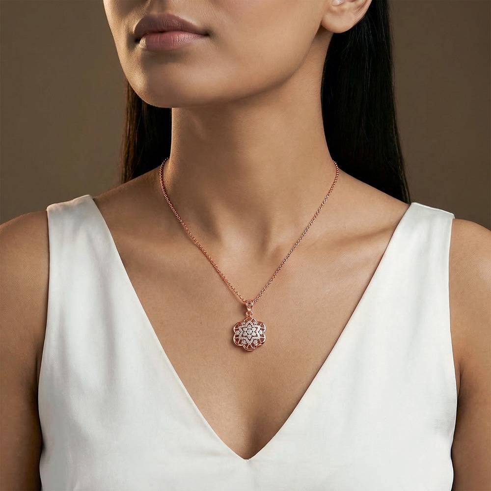 925 Silver Dual Tone Eloria Silver Pendant With Link Chain|Necklace To Gift Women & Girls | With Certificate Of Aut : TLPD0114