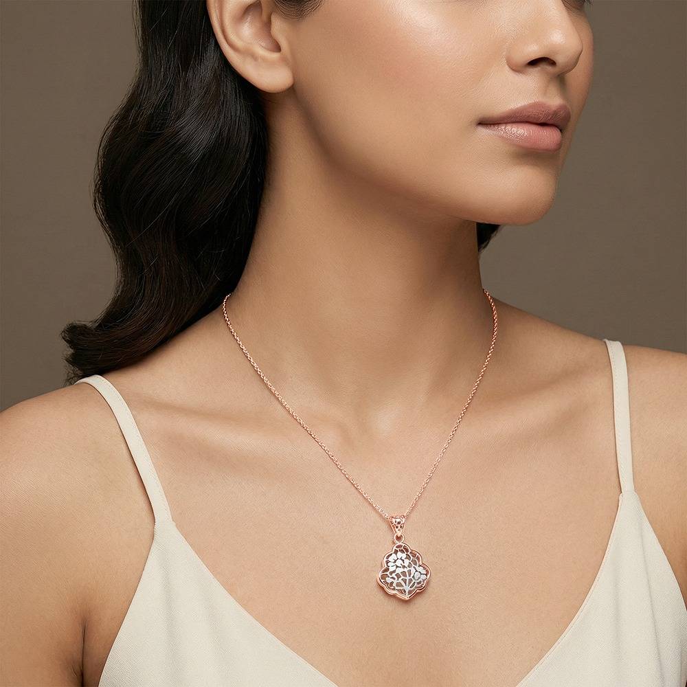 925 Silver Dual Tone Floral Frame Silver Pendant With Link Chain|Necklace To Gift Women & Girls | With Certificate  : TLPD0123