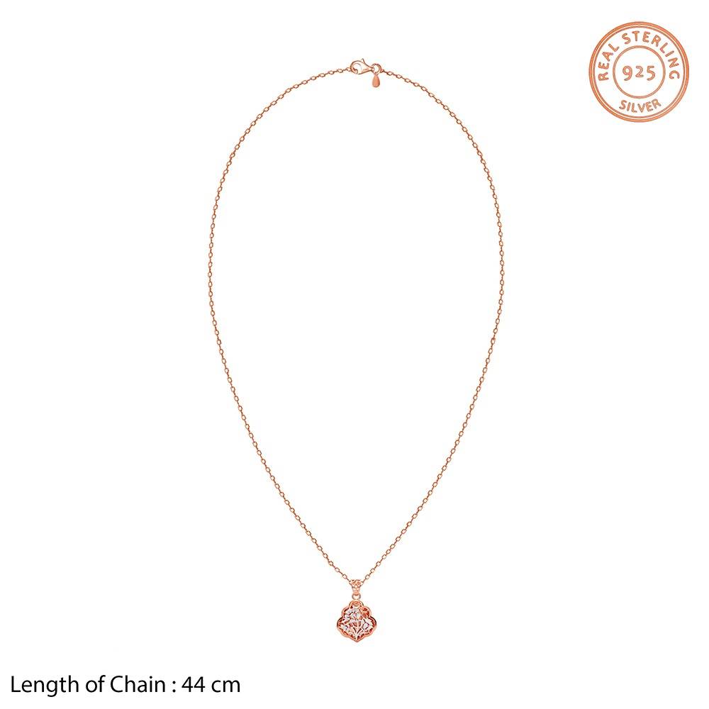925 Silver Dual Tone Floral Frame Silver Pendant With Link Chain|Necklace To Gift Women & Girls | With Certificate  : TLPD0123