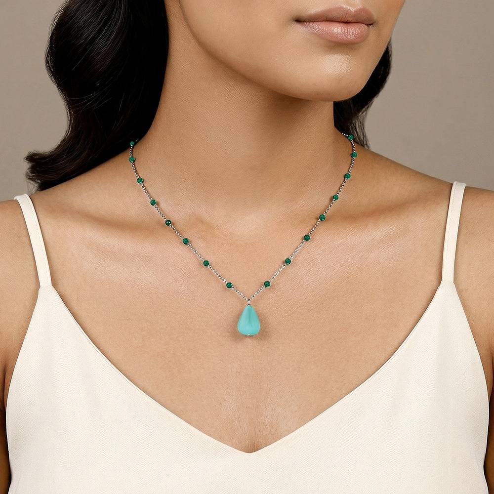 925 Silver Hue Flow Necklace|Pendant To Gift Women & Girls | With Certificate Of Authenticity And 925 Stamp |6 Mont : TLPD0129