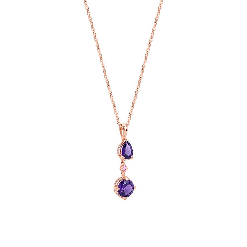 925 Silver Rose Gold Violet Cascade Pendant With Link Chain|Necklace To Gift Women & Girls | With Certificate Of Au : TLPD0284