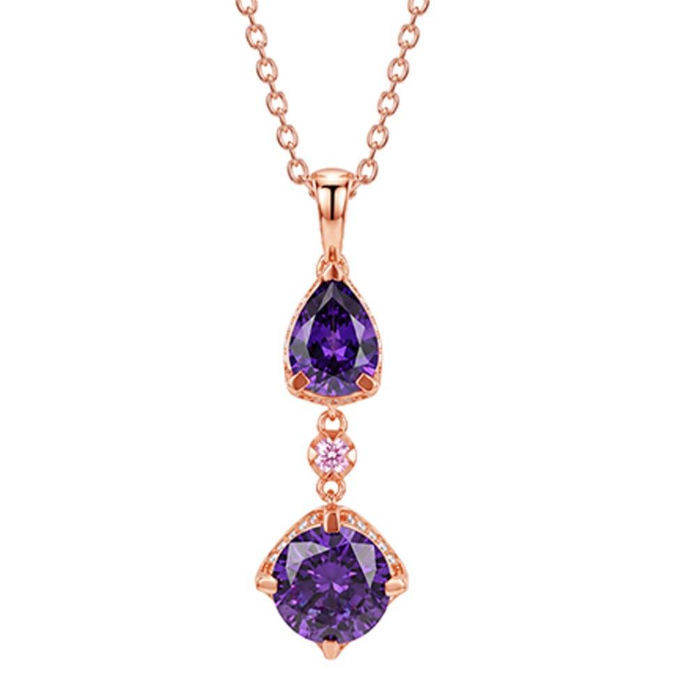 925 Silver Rose Gold Violet Cascade Pendant With Link Chain|Necklace To Gift Women & Girls | With Certificate Of Au : TLPD0284