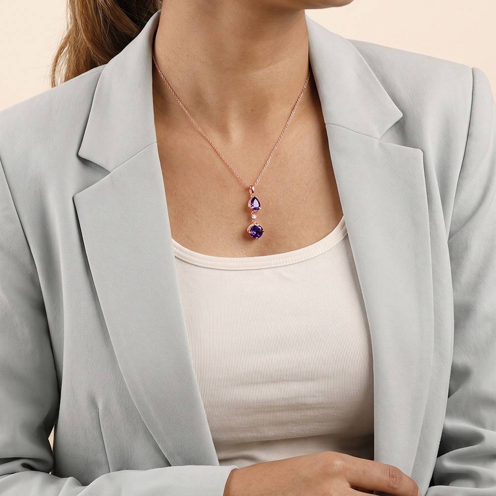 925 Silver Rose Gold Violet Cascade Pendant With Link Chain|Necklace To Gift Women & Girls | With Certificate Of Au : TLPD0284