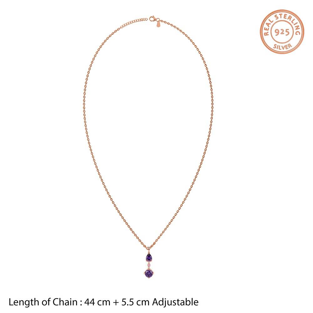 925 Silver Rose Gold Violet Cascade Pendant With Link Chain|Necklace To Gift Women & Girls | With Certificate Of Au : TLPD0284