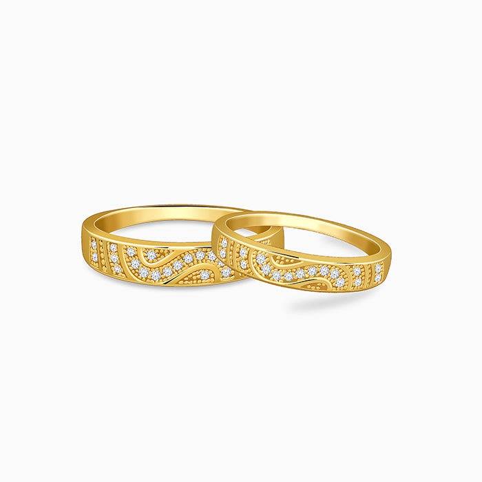 925 Silver Golden Love In Wave Couple Rings,Fixed Size, Indian-12|Gifts For Couples| With Certificate Of Authenticity : TLR012