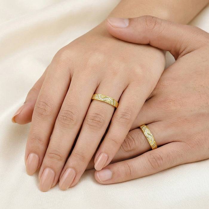 925 Silver Golden Love In Wave Couple Rings,Fixed Size, Indian-12|Gifts For Couples| With Certificate Of Authenticity : TLR012