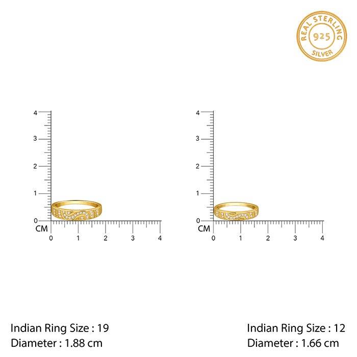 925 Silver Golden Love In Wave Couple Rings,Fixed Size, Indian-12|Gifts For Couples| With Certificate Of Authenticity : TLR012