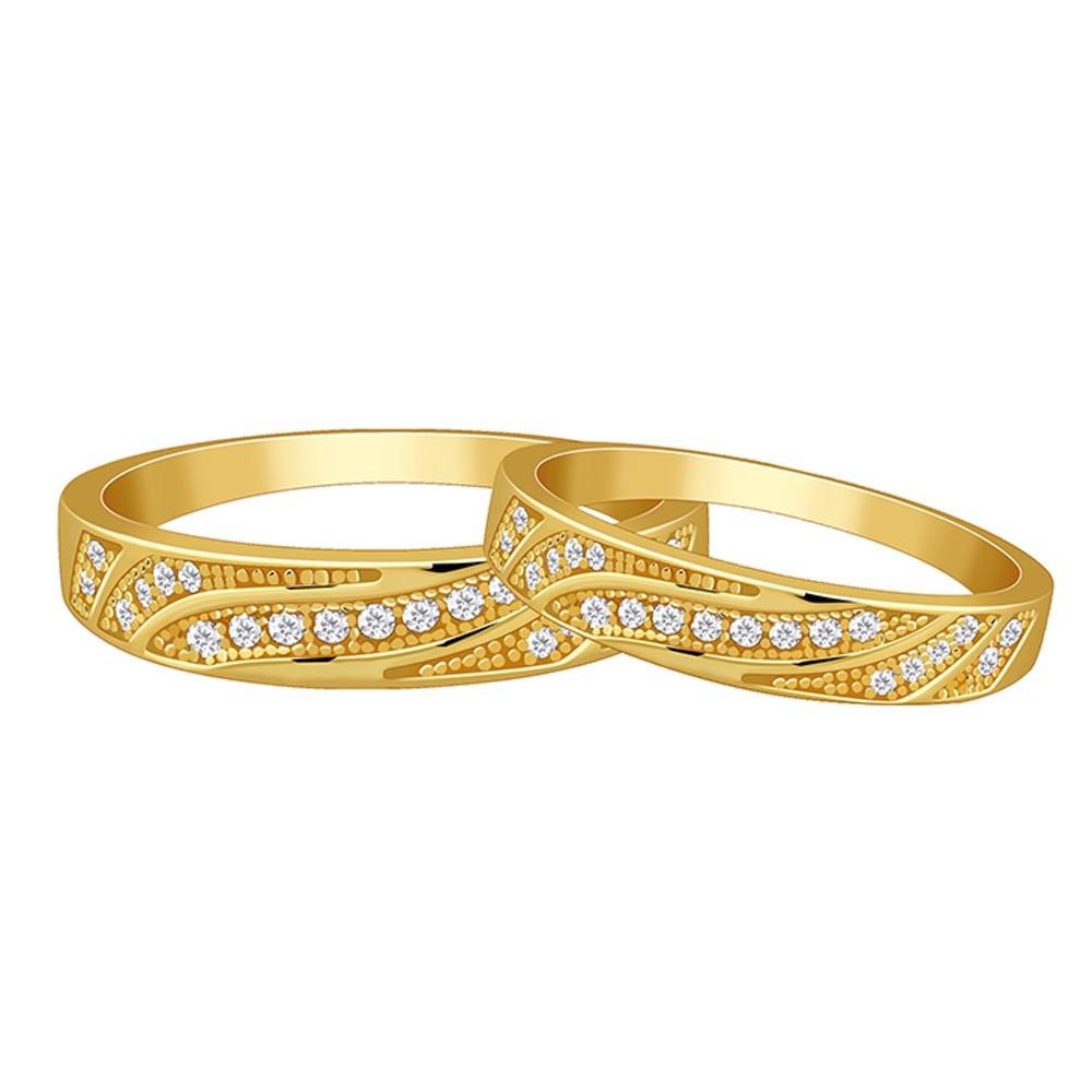 925 Silver Golden Harmony Couple Rings, Fixed Size, Indian-19(M),Indian-12 (F)|Gifts For Couples| With Certificate Of : TLR013