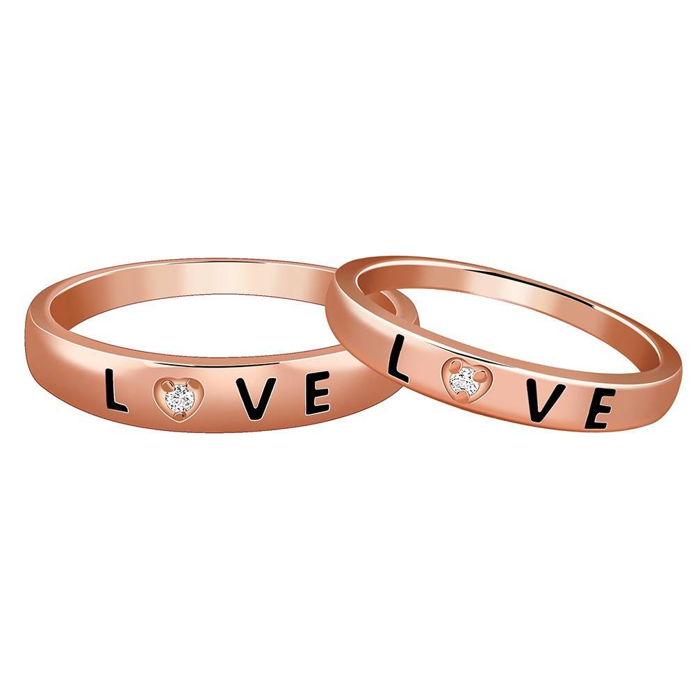 925 Silver Rose Gold Love Letter Couple Rings,Fixed Size, Indian-20(M),Indian-12(F)|Gifts For Couples : TLR014