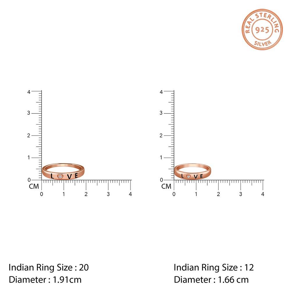 925 Silver Rose Gold Love Letter Couple Rings,Fixed Size, Indian-20(M),Indian-12(F)|Gifts For Couples : TLR014