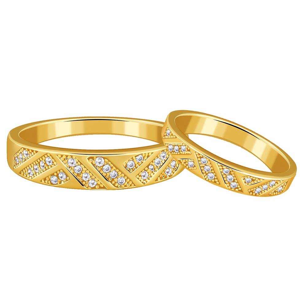 925 Silver Golden Aztec Shine Couple Rings, Fixed Size, Indian-19(M),Indian-12 (F)|Gifts For Couples| With Certificat : TLR015