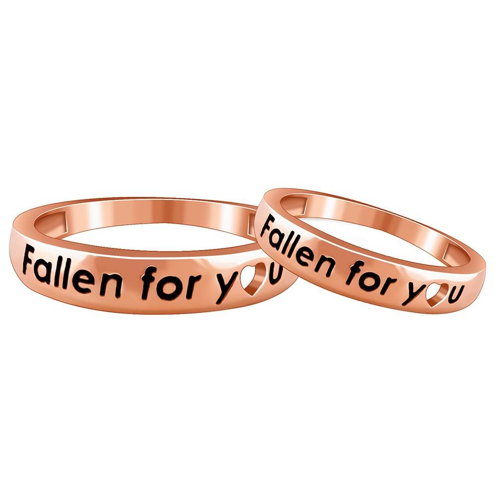 925 Silver Rose Gold Fallen For You Couple Rings, Fixed Size, Indian-19(M),Indian-12 (F)|Gifts For Couples| With Cert : TLR021