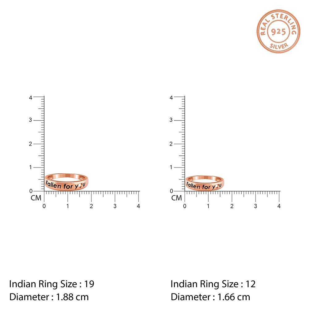 925 Silver Rose Gold Fallen For You Couple Rings, Fixed Size, Indian-19(M),Indian-12 (F)|Gifts For Couples| With Cert : TLR021