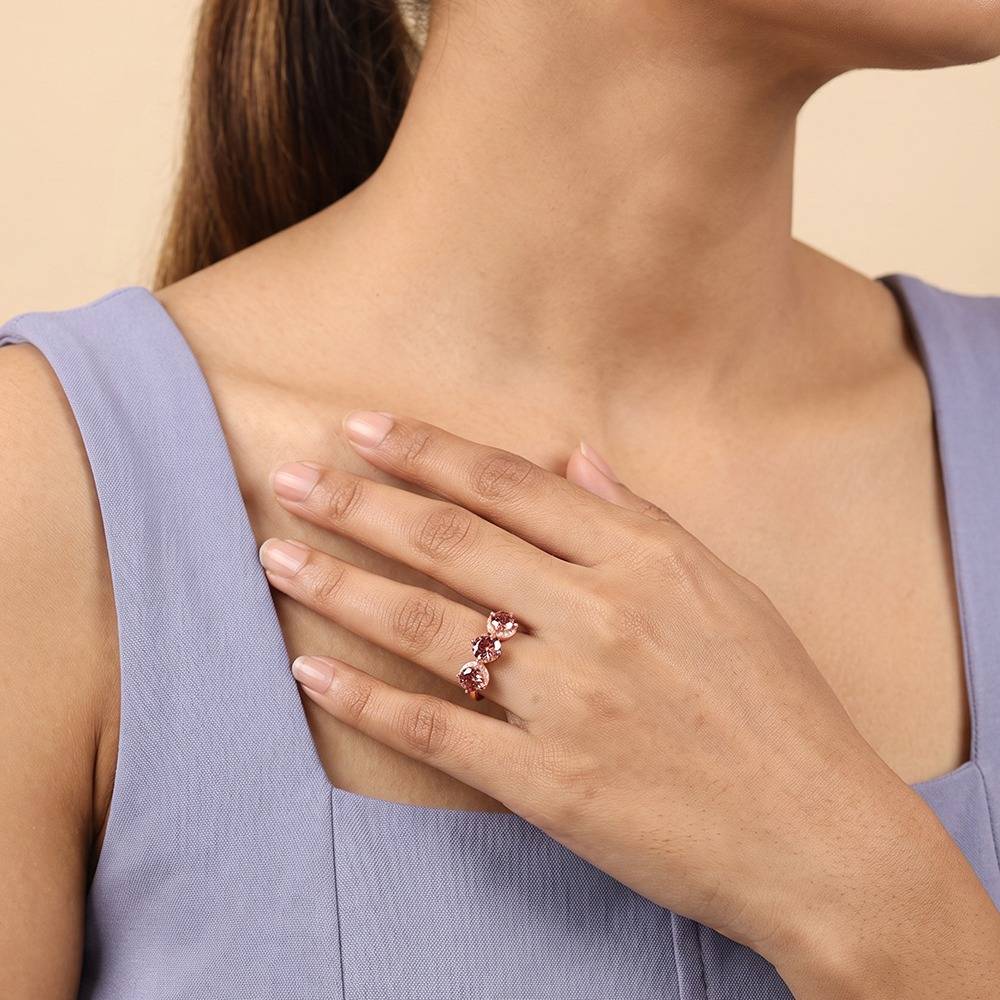 925 Silver Rose Gold Three Stone Spark Ring , Fixed Size |Gifts For Women And Girls | With Certificate Of Authentici : TLR0270