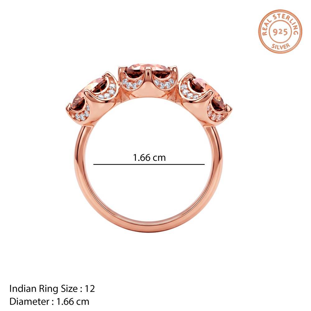 925 Silver Rose Gold Three Stone Spark Ring , Fixed Size |Gifts For Women And Girls | With Certificate Of Authentici : TLR0270